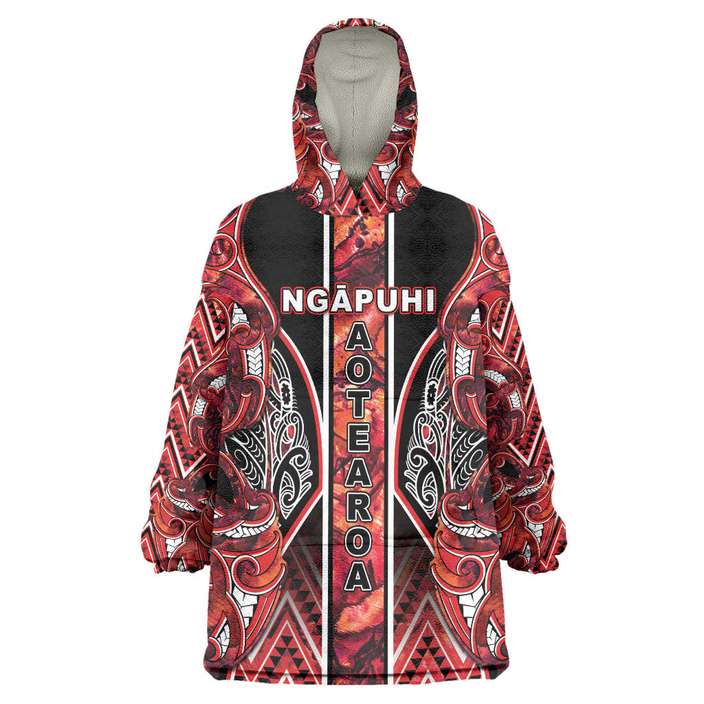 Aotearoa Ngapuhi Wearable Blanket Hoodie Maori Red Tribal Paua Shell Pattern DT05 One Size Red - Polynesian Pride