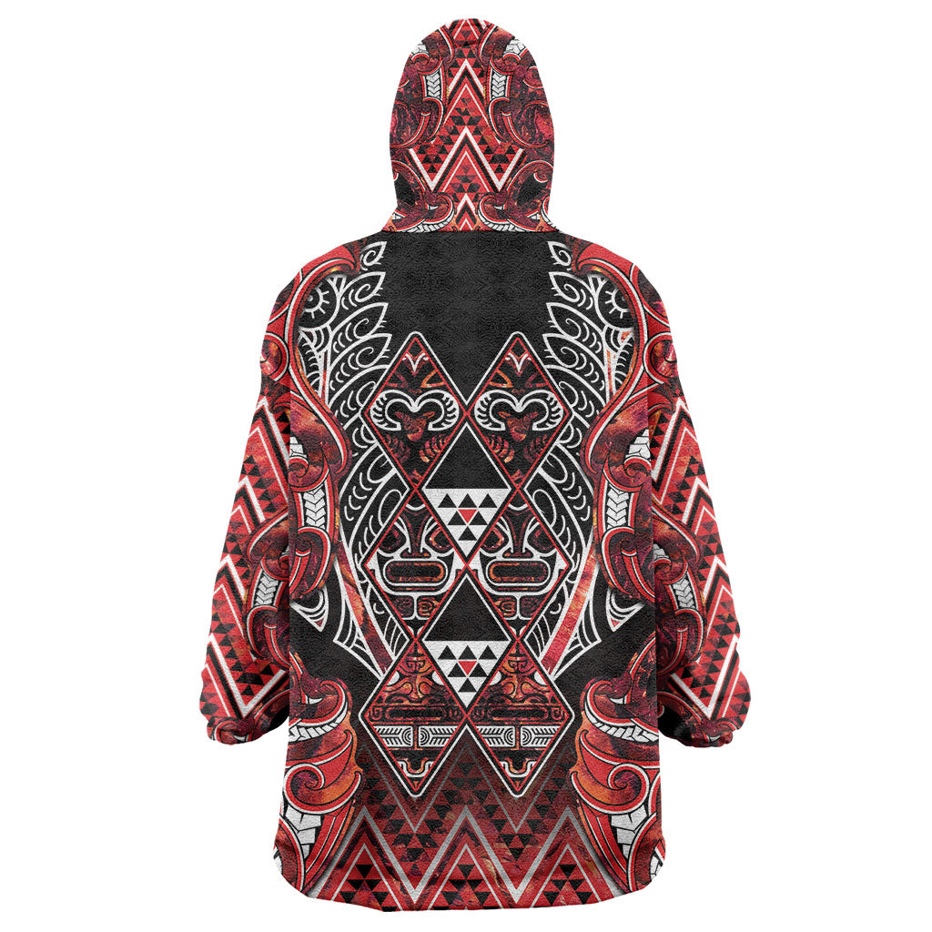 Aotearoa Ngapuhi Wearable Blanket Hoodie Maori Red Tribal Paua Shell Pattern DT05 - Polynesian Pride