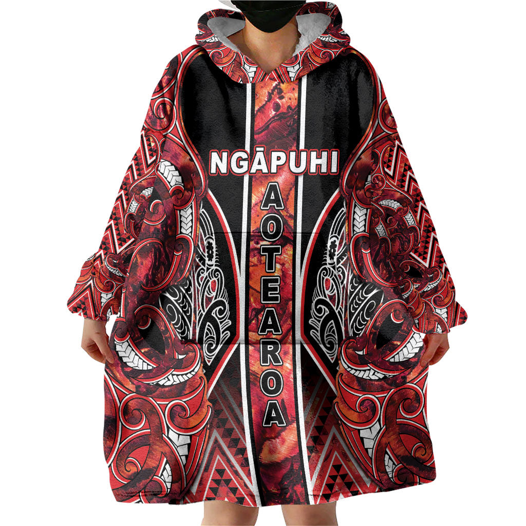 Aotearoa Ngapuhi Wearable Blanket Hoodie Maori Red Tribal Paua Shell Pattern DT05 - Polynesian Pride