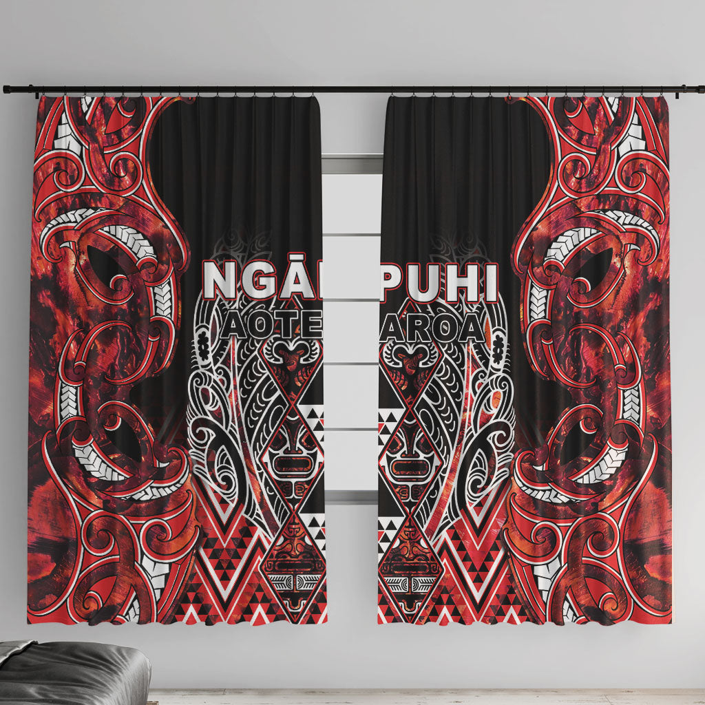 Aotearoa Ngapuhi Window Curtain Maori Red Tribal Paua Shell Pattern DT05 With Hooks Red - Polynesian Pride