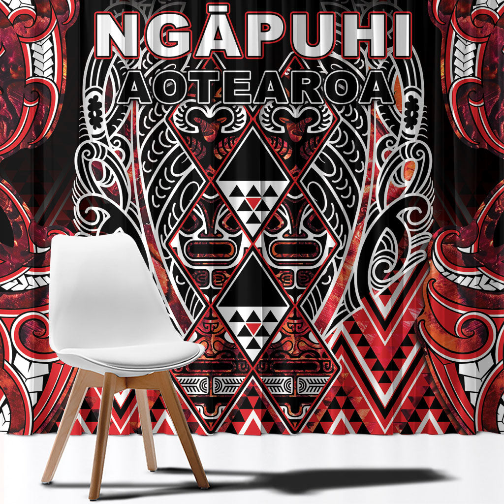 Aotearoa Ngapuhi Window Curtain Maori Red Tribal Paua Shell Pattern DT05 - Polynesian Pride