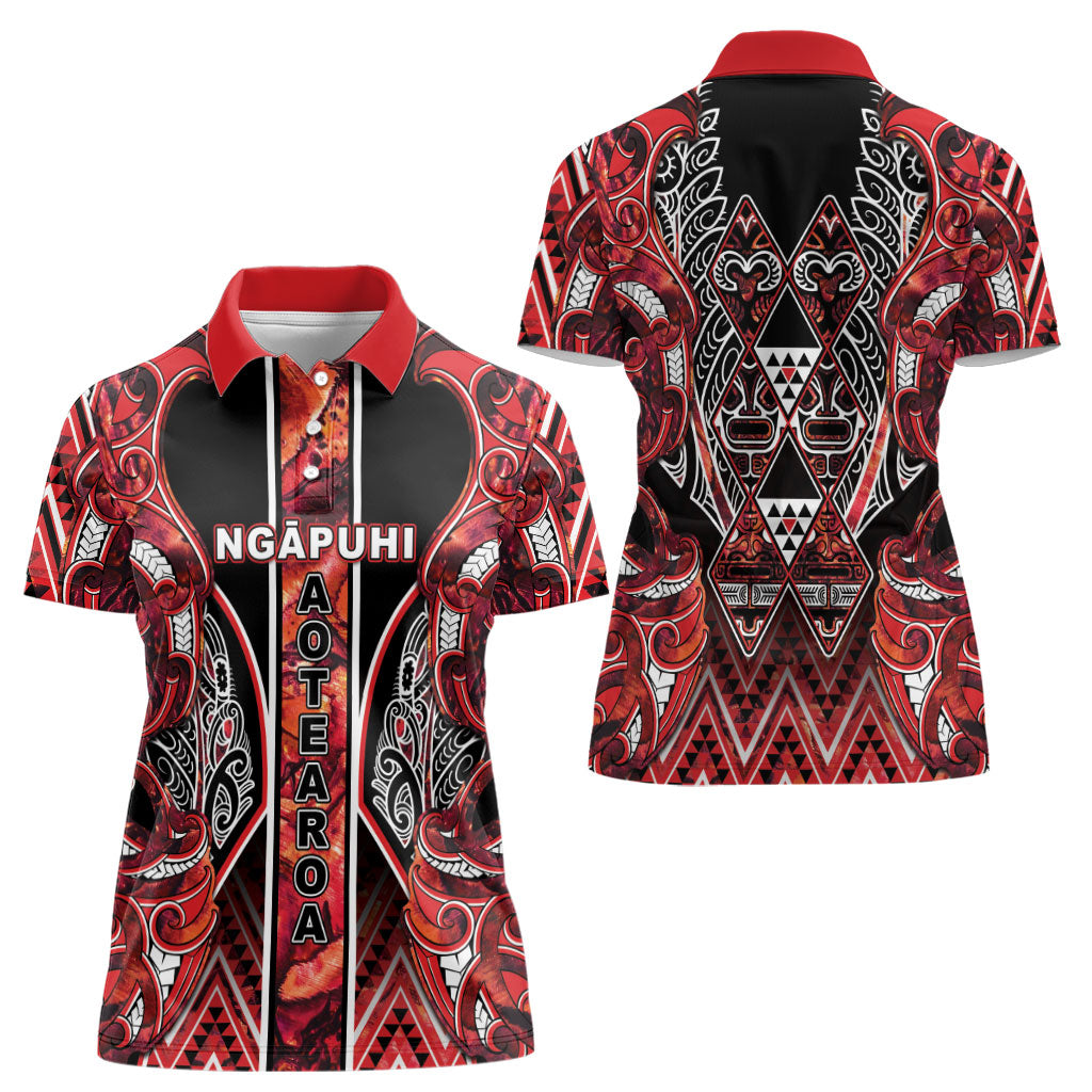 Aotearoa Ngapuhi Women Polo Shirt Maori Red Tribal Paua Shell Pattern DT05 - Polynesian Pride