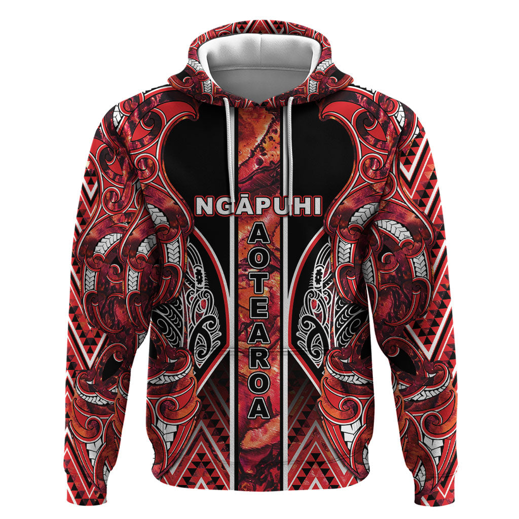 Aotearoa Ngapuhi Zip Hoodie Maori Red Tribal Paua Shell Pattern DT05 Pullover Hoodie Red - Polynesian Pride