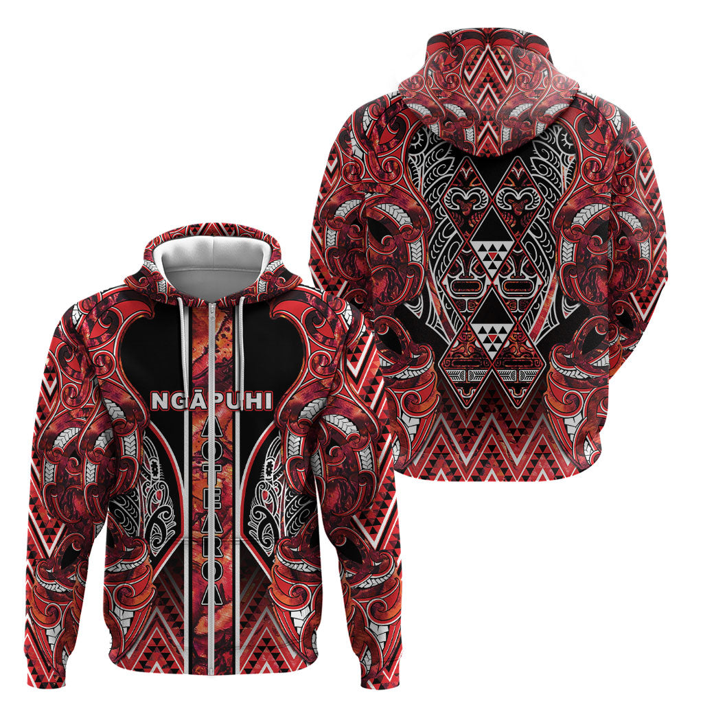 Aotearoa Ngapuhi Zip Hoodie Maori Red Tribal Paua Shell Pattern DT05 - Polynesian Pride