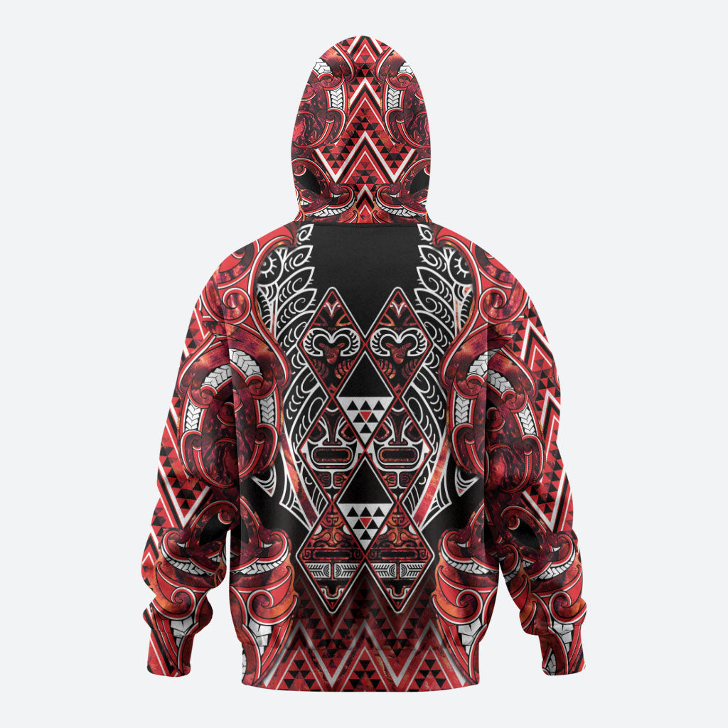 Aotearoa Ngapuhi Zip Hoodie Maori Red Tribal Paua Shell Pattern DT05 - Polynesian Pride