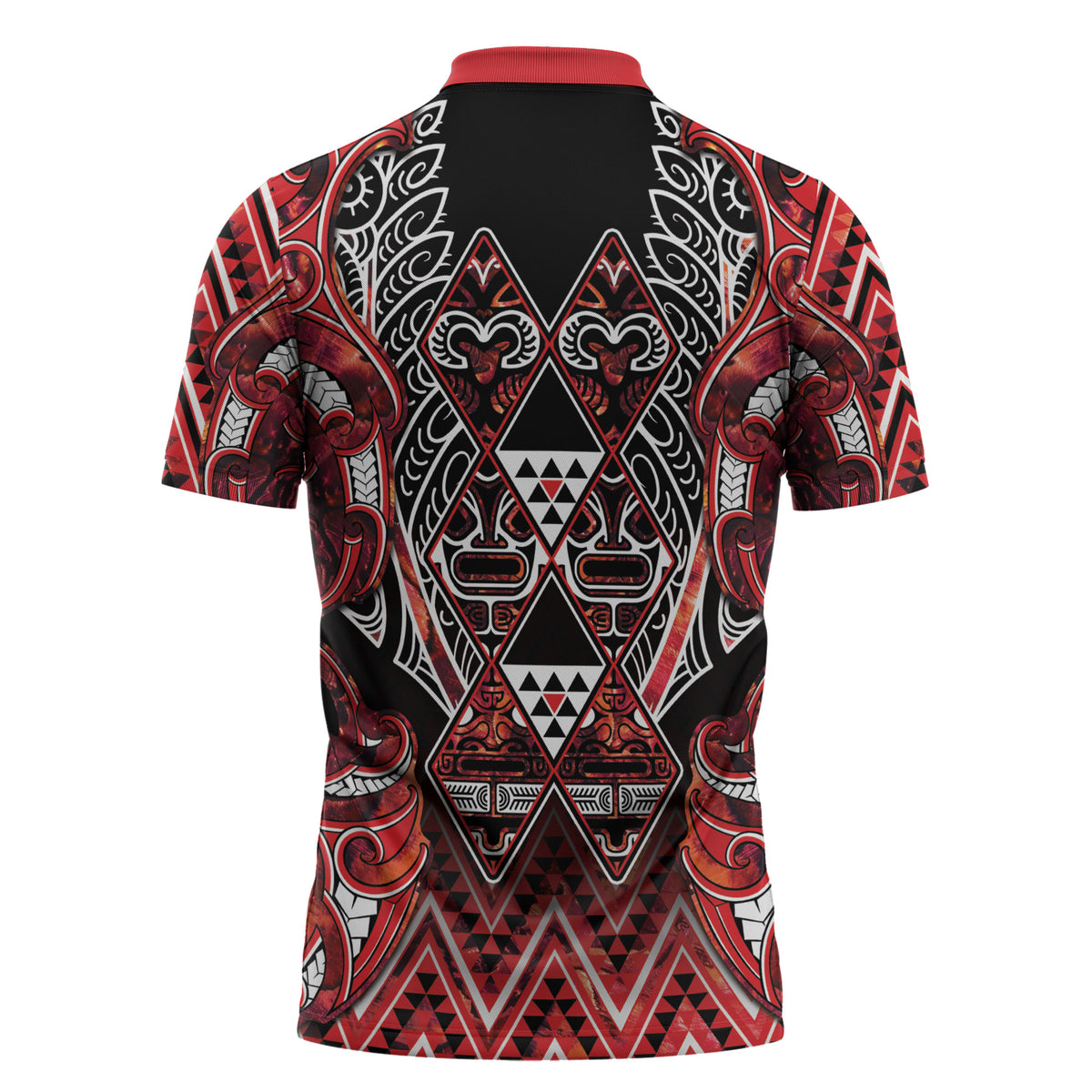Aotearoa Ngapuhi Zipper Polo Shirt Maori Red Tribal Paua Shell Pattern DT05 - Polynesian Pride