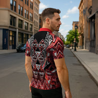 Aotearoa Ngapuhi Zipper Polo Shirt Maori Red Tribal Paua Shell Pattern DT05 - Polynesian Pride