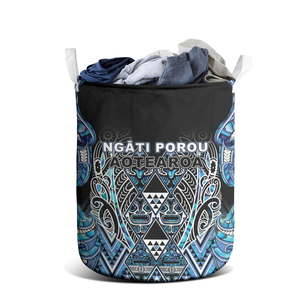 Aotearoa Ngati Porou Laundry Basket Maori Light Blue Tribal Paua Shell Pattern DT05 - Polynesian Pride