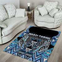 Aotearoa Ngati Porou Area Rug Maori Light Blue Tribal Paua Shell Pattern DT05 - Polynesian Pride