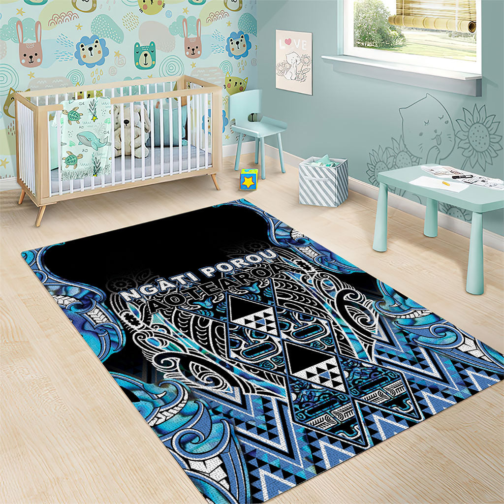 Aotearoa Ngati Porou Area Rug Maori Light Blue Tribal Paua Shell Pattern DT05 - Polynesian Pride