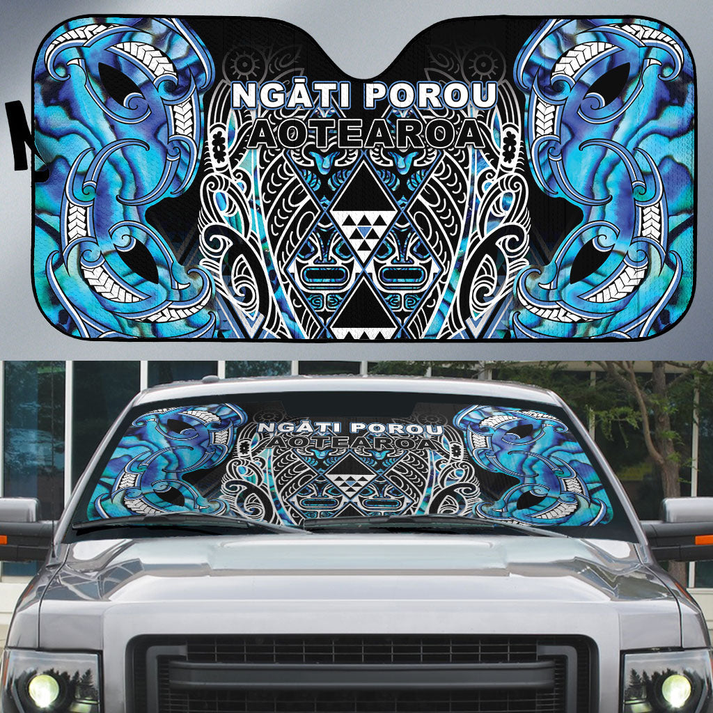 Aotearoa Ngati Porou Auto Sun Shade Maori Light Blue Tribal Paua Shell Pattern DT05 Blue - Polynesian Pride