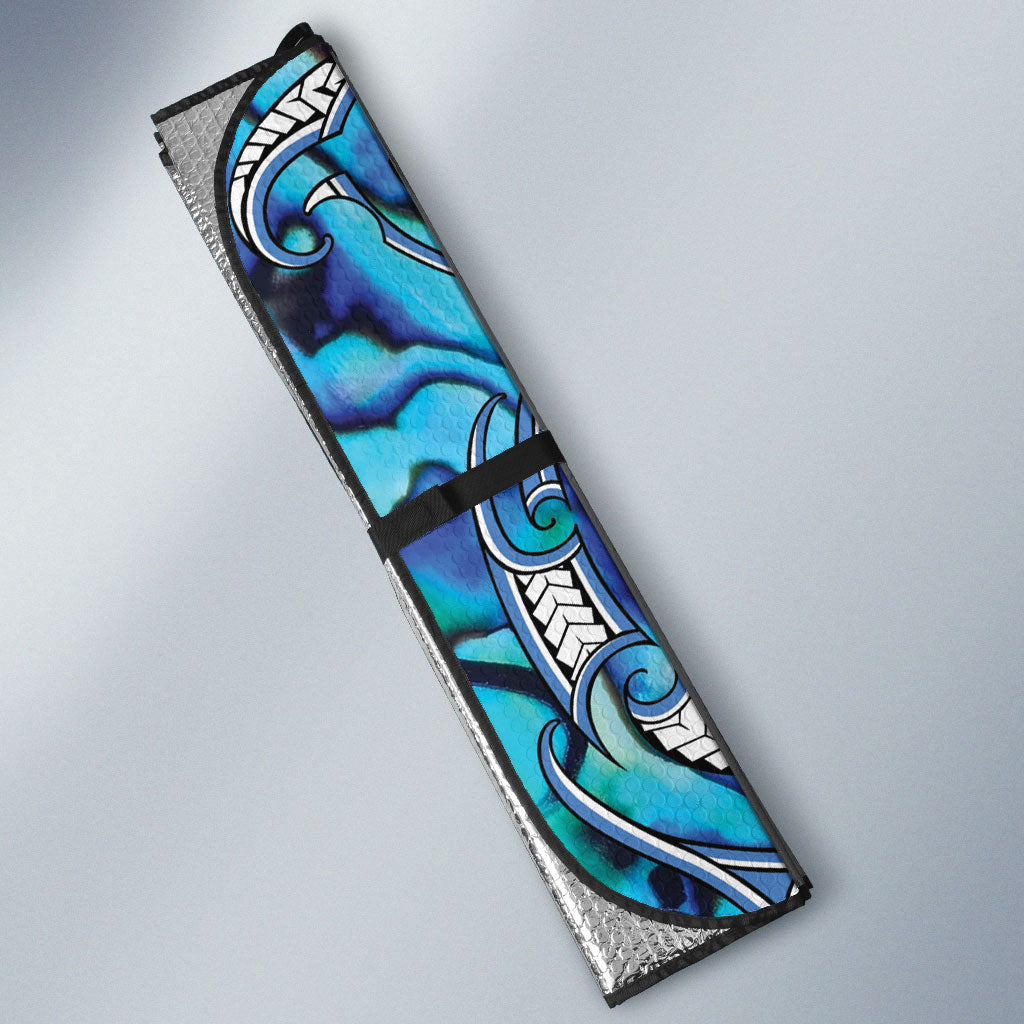 Aotearoa Ngati Porou Auto Sun Shade Maori Light Blue Tribal Paua Shell Pattern DT05 - Polynesian Pride