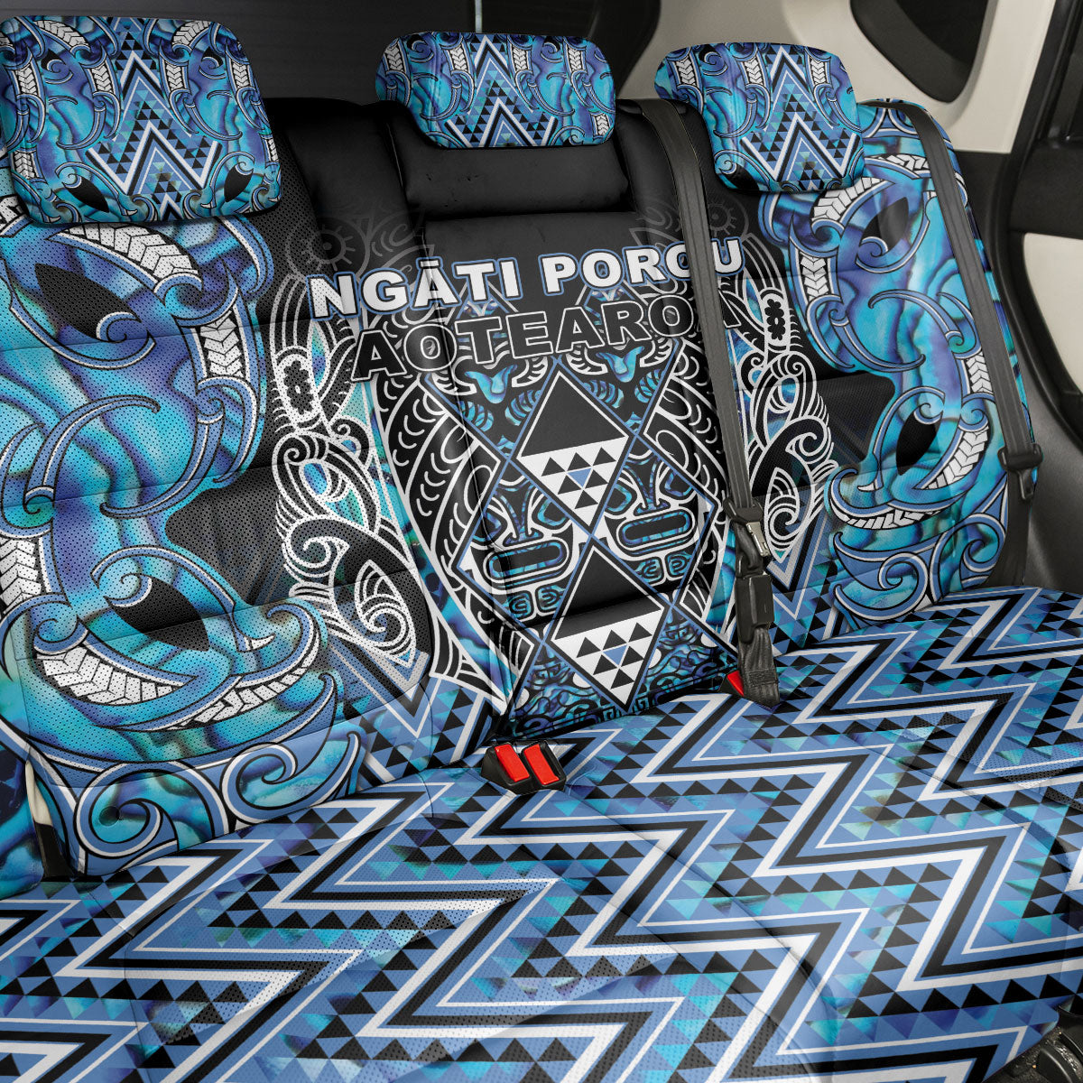 Aotearoa Ngati Porou Back Car Seat Cover Maori Light Blue Tribal Paua Shell Pattern DT05 - Polynesian Pride
