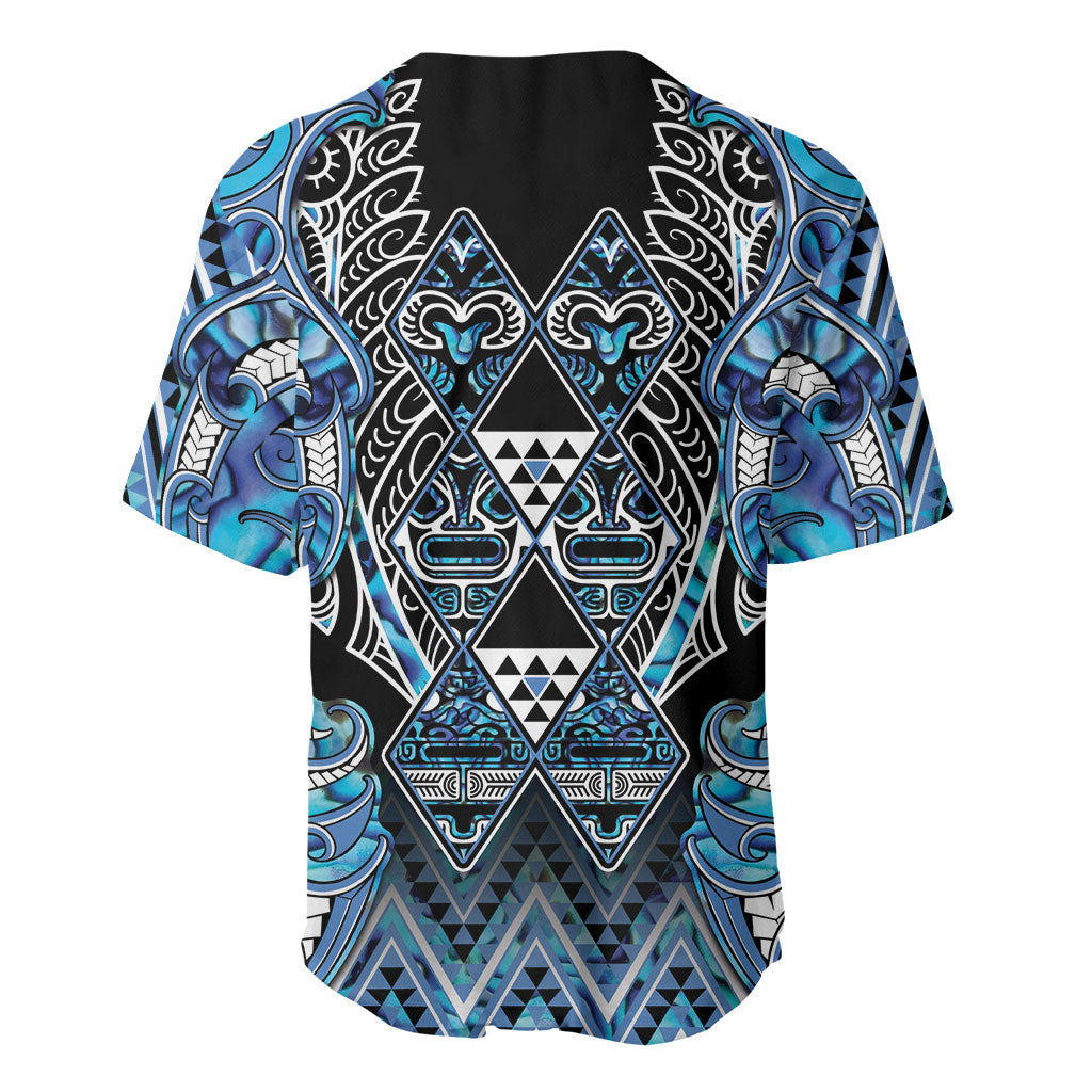 Aotearoa Ngati Porou Baseball Jersey Maori Light Blue Tribal Paua Shell Pattern DT05 - Polynesian Pride