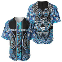 Aotearoa Ngati Porou Baseball Jersey Maori Light Blue Tribal Paua Shell Pattern DT05 - Polynesian Pride