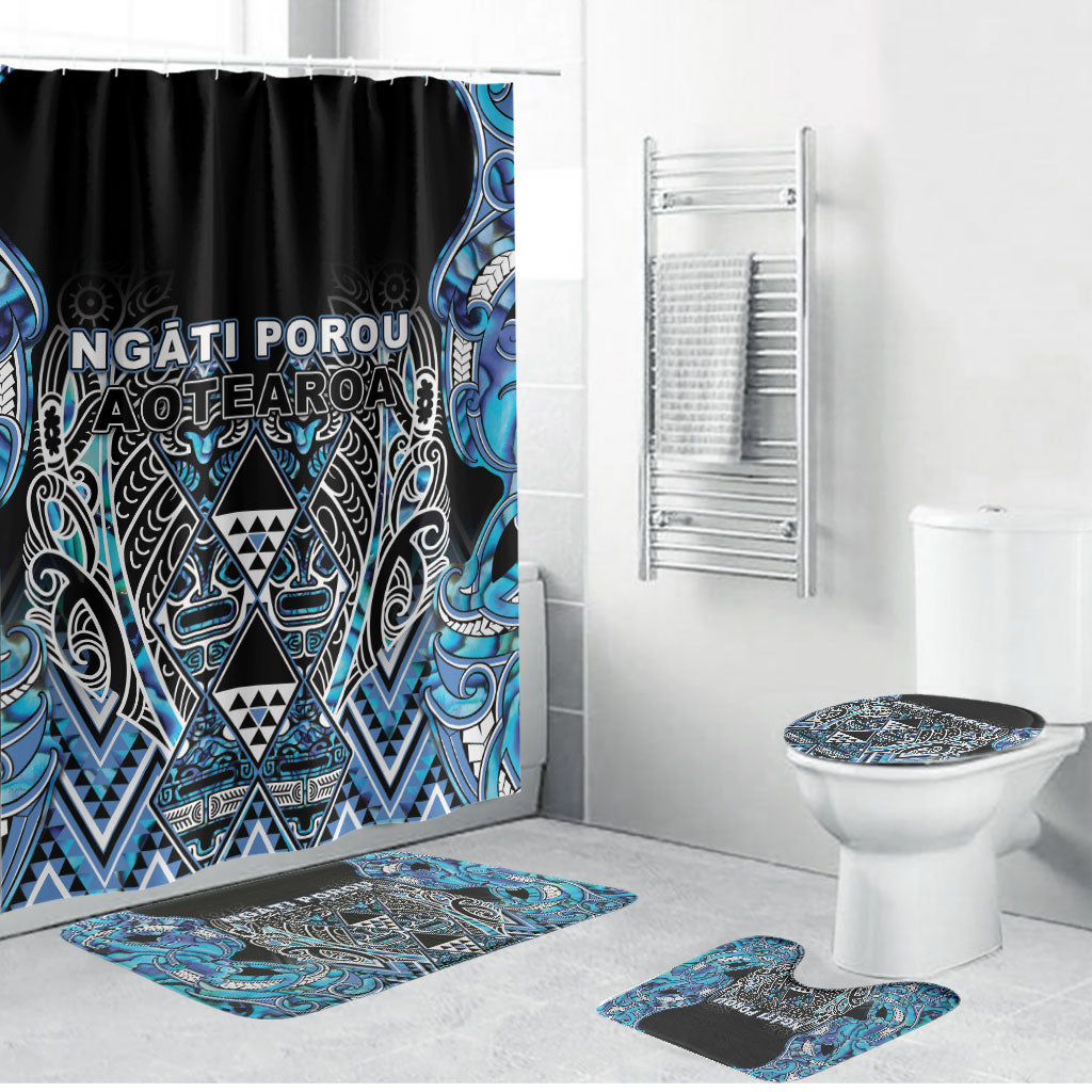 Aotearoa Ngati Porou Bathroom Set Maori Light Blue Tribal Paua Shell Pattern DT05 Bathroom Set (4 pcs) Blue - Polynesian Pride