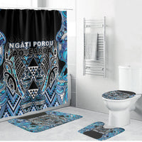 Aotearoa Ngati Porou Bathroom Set Maori Light Blue Tribal Paua Shell Pattern DT05 Bathroom Set (4 pcs) Blue - Polynesian Pride