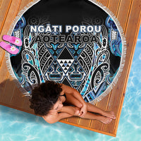 Aotearoa Ngati Porou Beach Blanket Maori Light Blue Tribal Paua Shell Pattern DT05 - Polynesian Pride