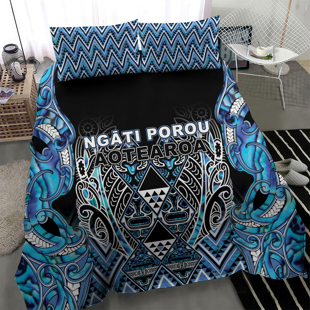 Aotearoa Ngati Porou Bedding Set Maori Light Blue Tribal Paua Shell Pattern DT05 - Polynesian Pride