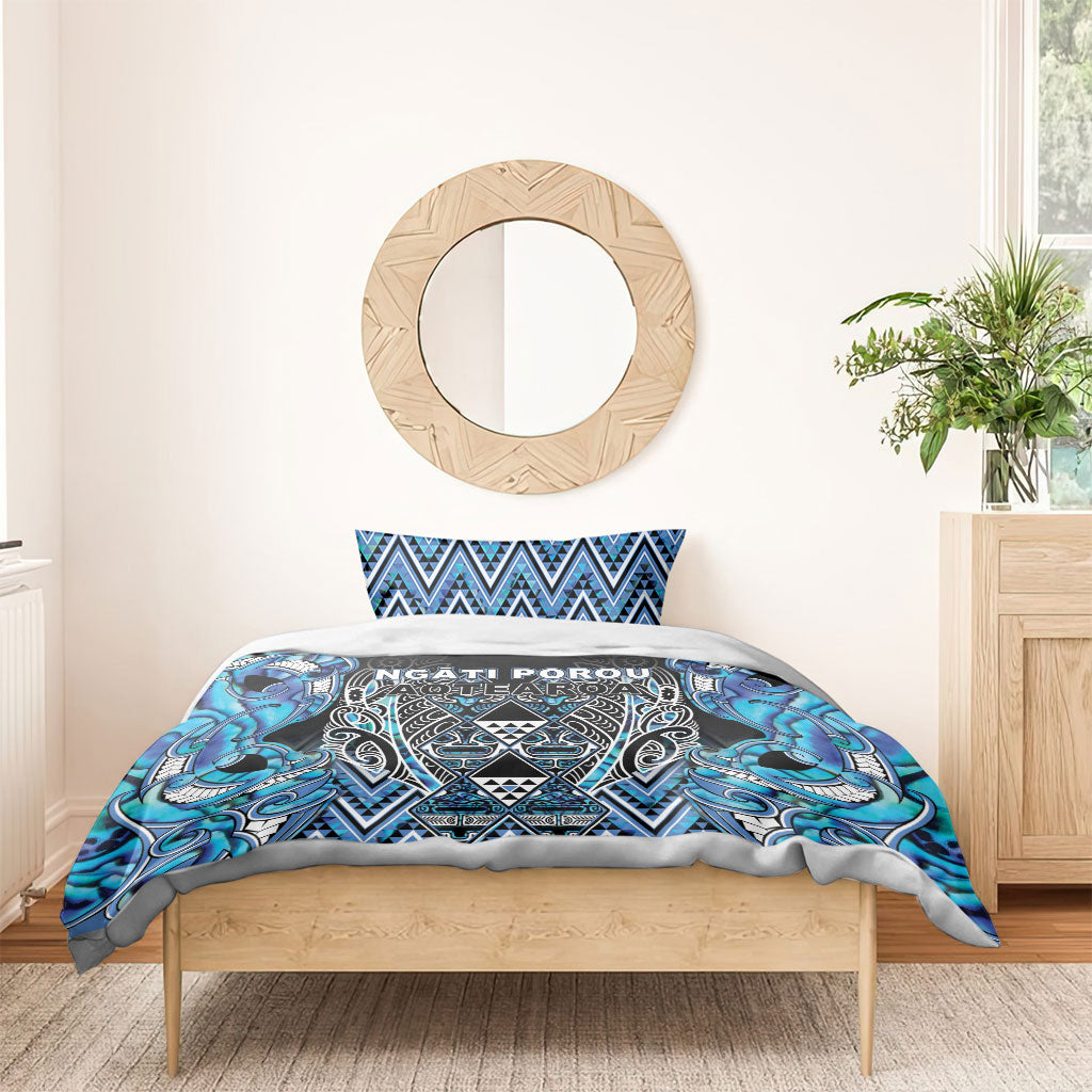 Aotearoa Ngati Porou Bedding Set Maori Light Blue Tribal Paua Shell Pattern DT05 - Polynesian Pride