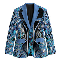 Aotearoa Ngati Porou Blazer Maori Light Blue Tribal Paua Shell Pattern DT05 Unisex Blue - Polynesian Pride