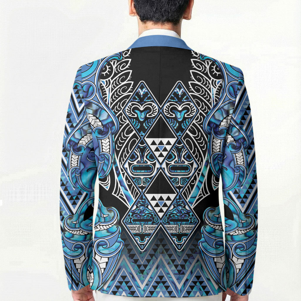 Aotearoa Ngati Porou Blazer Maori Light Blue Tribal Paua Shell Pattern DT05 - Polynesian Pride