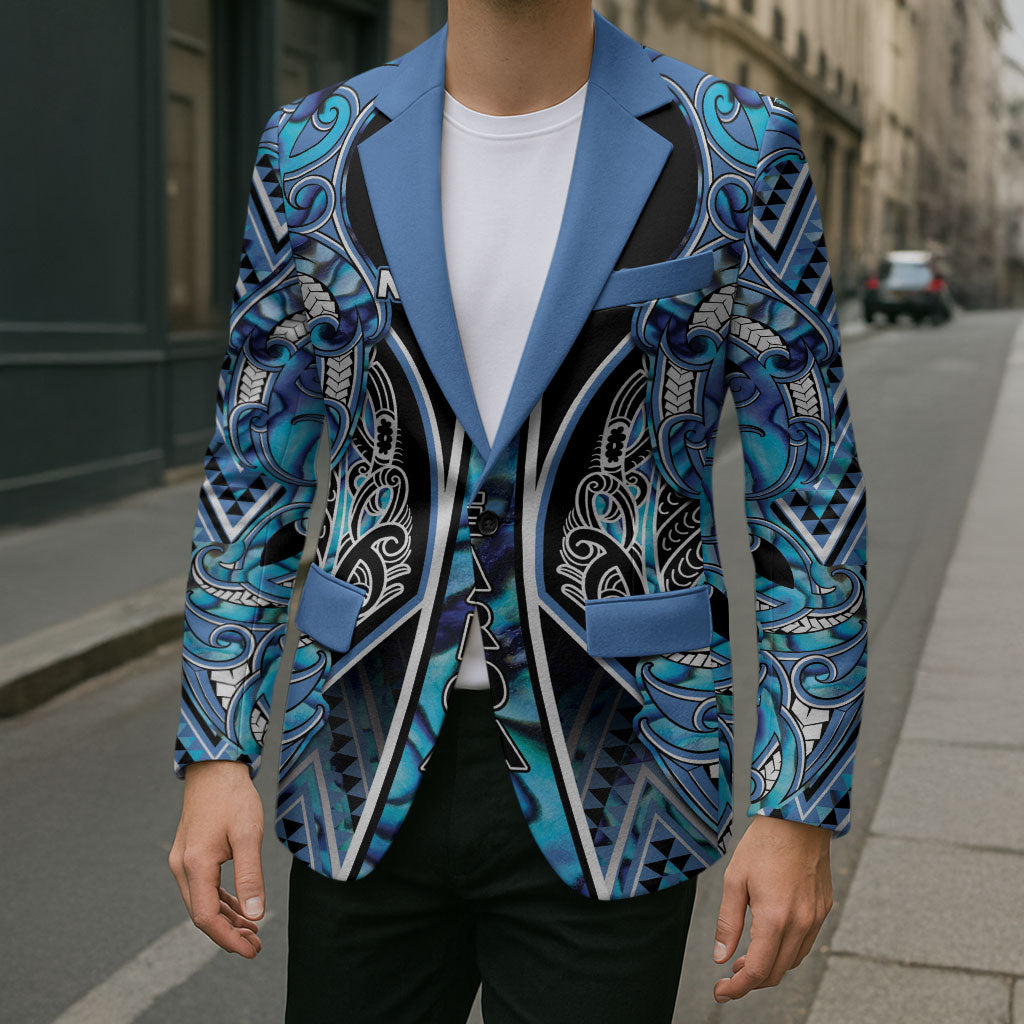 Aotearoa Ngati Porou Blazer Maori Light Blue Tribal Paua Shell Pattern DT05 - Polynesian Pride