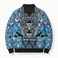 Aotearoa Ngati Porou Bomber Puffer Jacket Maori Light Blue Tribal Paua Shell Pattern DT05 - Polynesian Pride