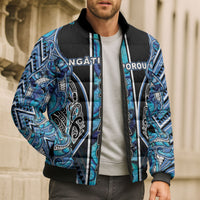 Aotearoa Ngati Porou Bomber Puffer Jacket Maori Light Blue Tribal Paua Shell Pattern DT05 - Polynesian Pride