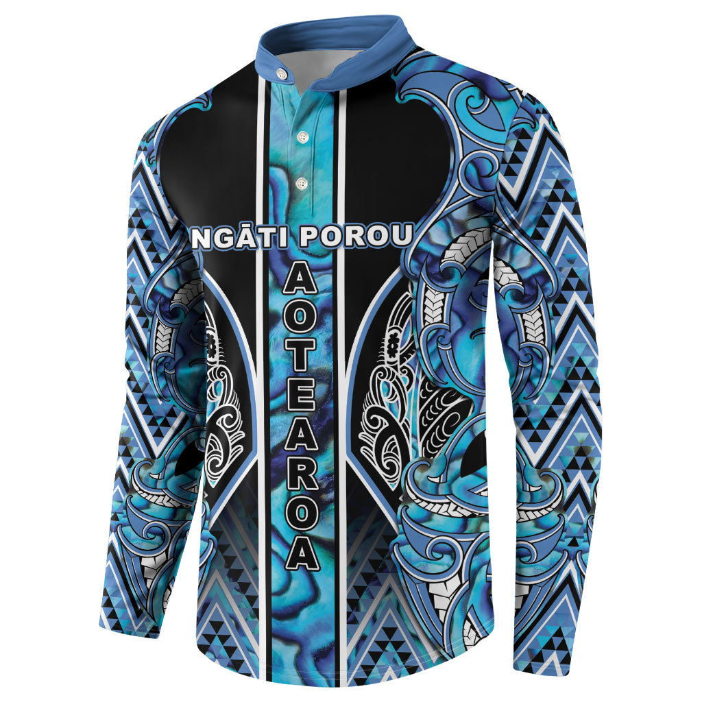 Aotearoa Ngati Porou Button Sweatshirt Maori Light Blue Tribal Paua Shell Pattern DT05 - Polynesian Pride