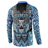 Aotearoa Ngati Porou Button Sweatshirt Maori Light Blue Tribal Paua Shell Pattern DT05 - Polynesian Pride