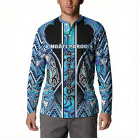 Aotearoa Ngati Porou Button Sweatshirt Maori Light Blue Tribal Paua Shell Pattern DT05 - Polynesian Pride