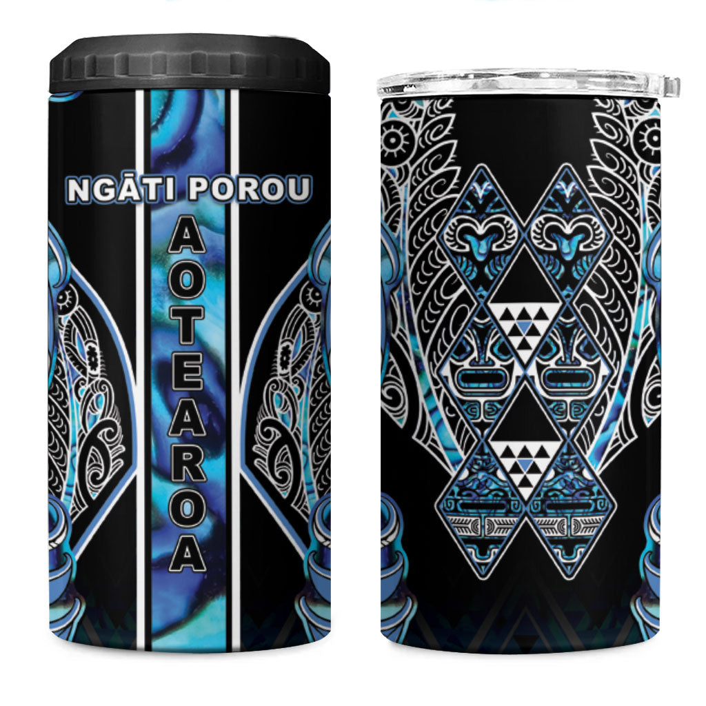 Aotearoa Ngati Porou 4 in 1 Can Cooler Tumbler Maori Light Blue Tribal Paua Shell Pattern DT05 One Size: 16 oz Blue - Polynesian Pride