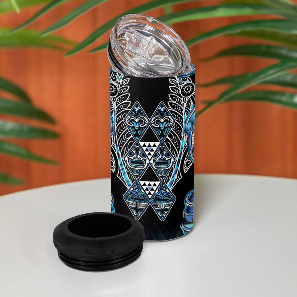 Aotearoa Ngati Porou 4 in 1 Can Cooler Tumbler Maori Light Blue Tribal Paua Shell Pattern DT05 - Polynesian Pride