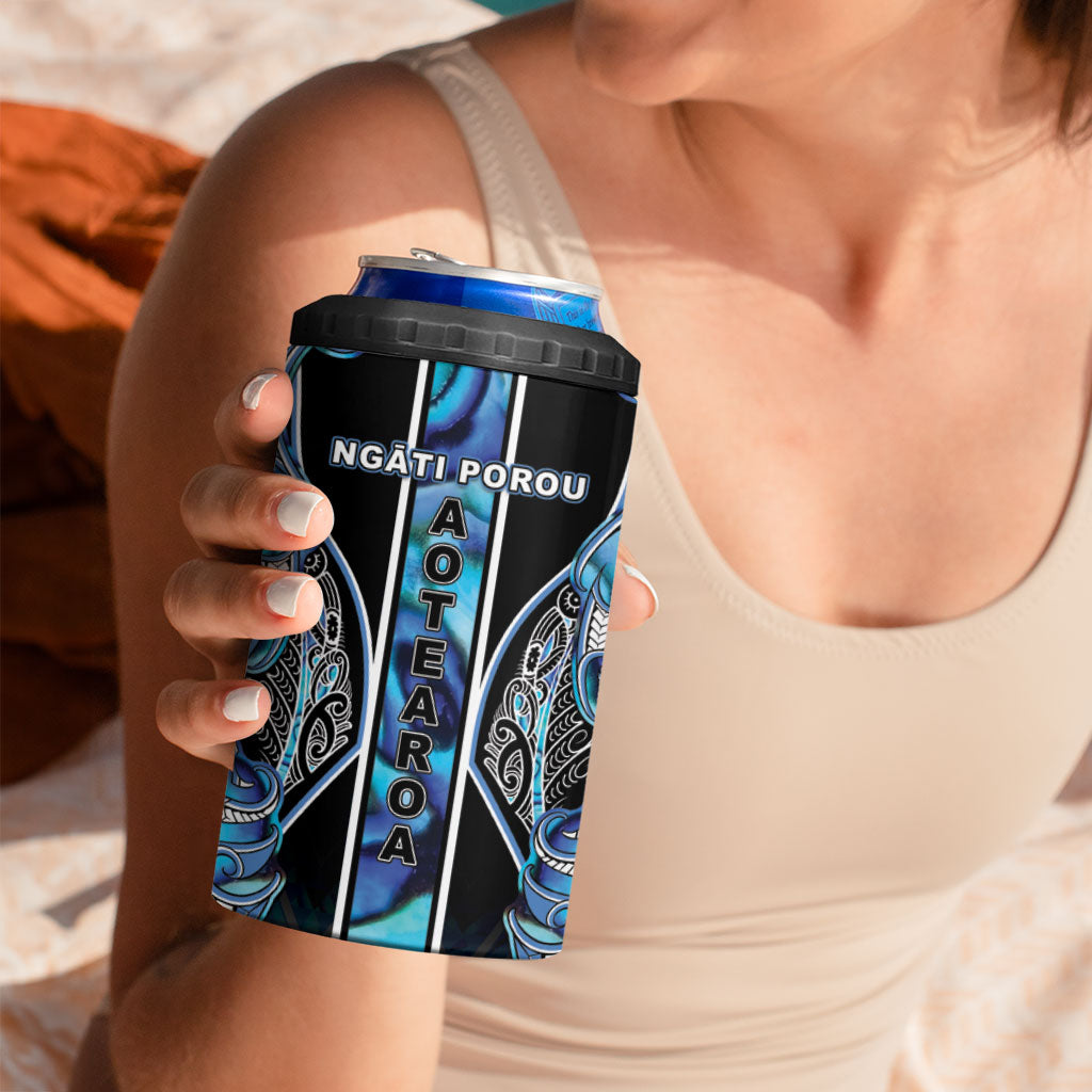Aotearoa Ngati Porou 4 in 1 Can Cooler Tumbler Maori Light Blue Tribal Paua Shell Pattern DT05 - Polynesian Pride