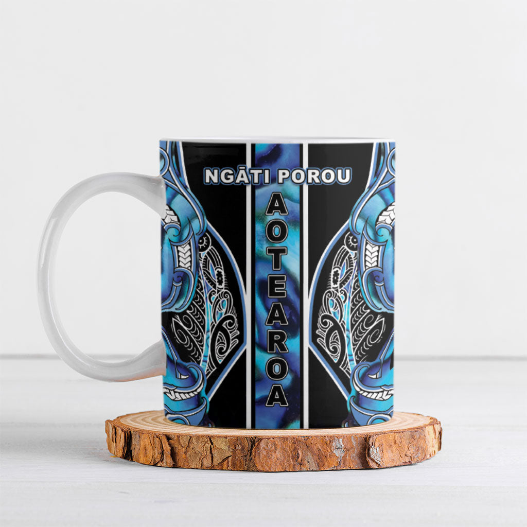 Aotearoa Ngati Porou Ceramic Mug Maori Light Blue Tribal Paua Shell Pattern