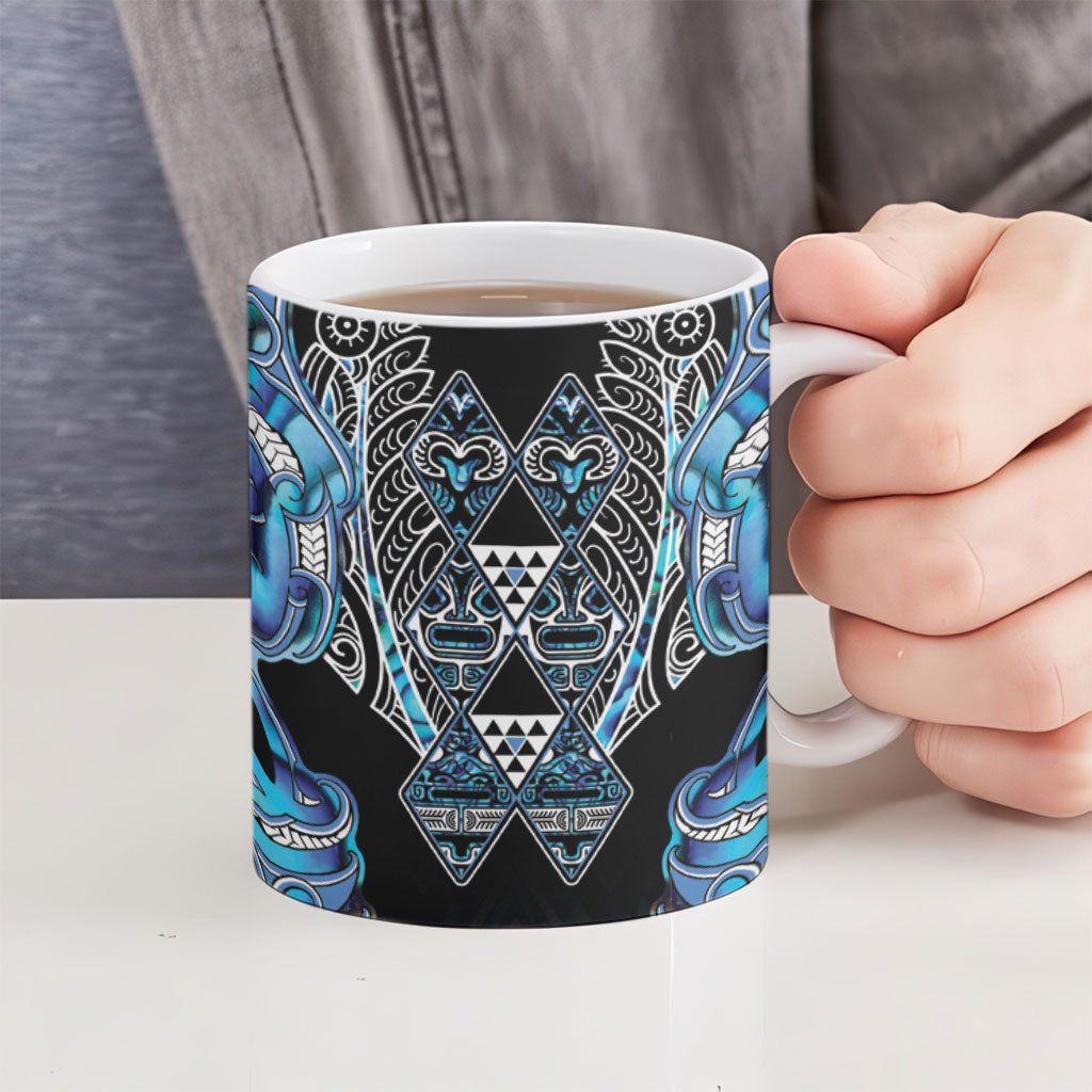 Aotearoa Ngati Porou Ceramic Mug Maori Light Blue Tribal Paua Shell Pattern DT05 - Polynesian Pride