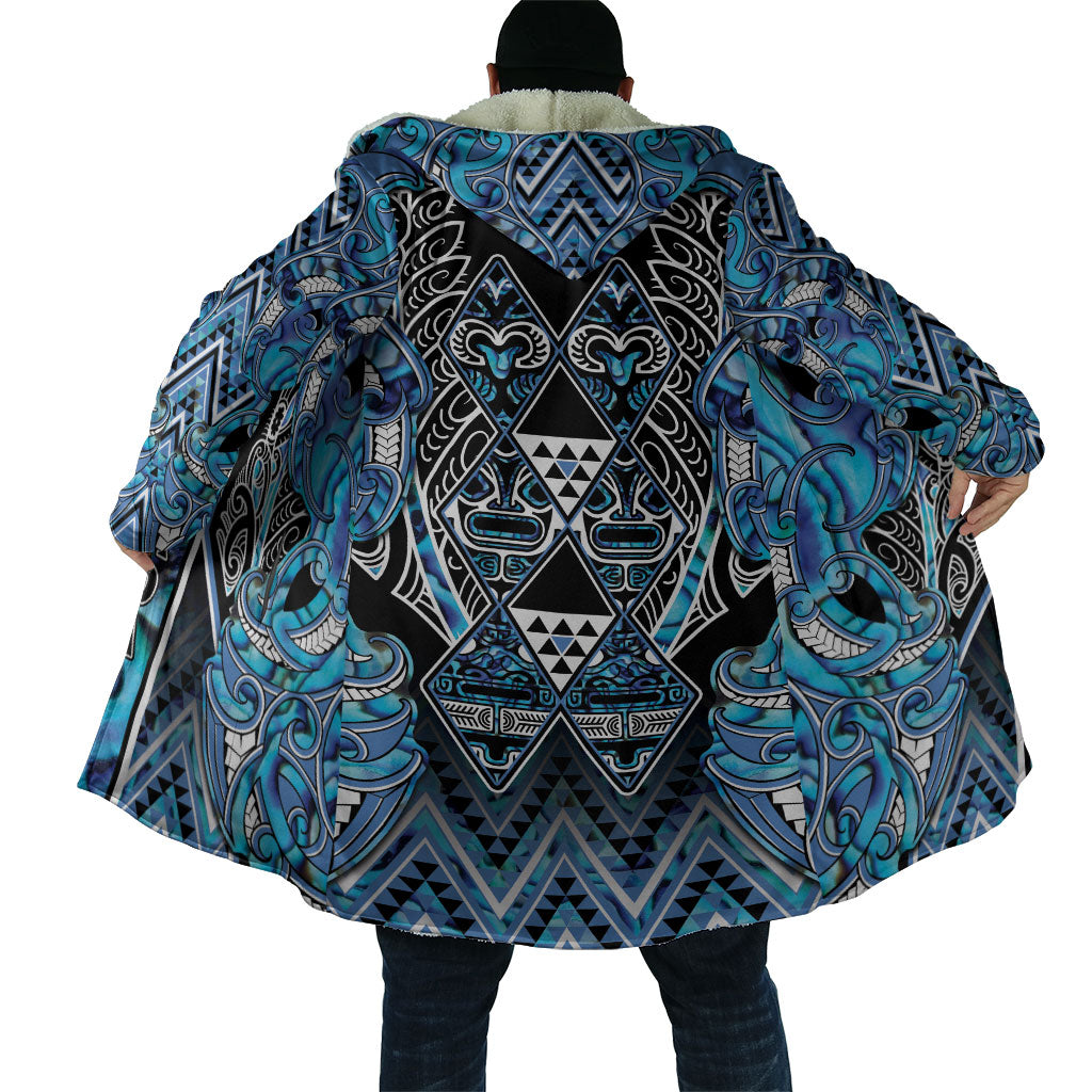 Aotearoa Ngati Porou Cloak Maori Light Blue Tribal Paua Shell Pattern DT05 - Polynesian Pride