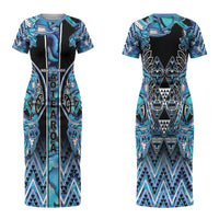 Aotearoa Ngati Porou Couples Matching Short Sleeve Bodycon Dress and Hawaiian Shirt Maori Light Blue Tribal Paua Shell Pattern DT05 - Polynesian Pride