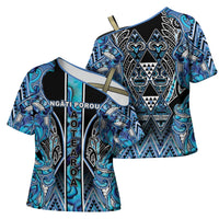 Aotearoa Ngati Porou Cross Shoulder Shirt Maori Light Blue Tribal Paua Shell Pattern DT05 - Polynesian Pride