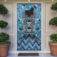 Aotearoa Ngati Porou Door Cover Maori Light Blue Tribal Paua Shell Pattern DT05 Blue - Polynesian Pride