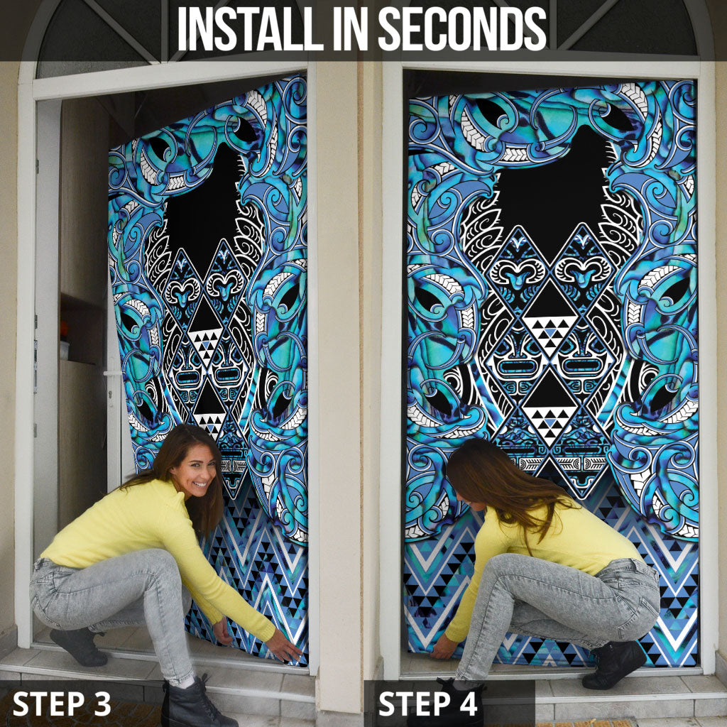 Aotearoa Ngati Porou Door Cover Maori Light Blue Tribal Paua Shell Pattern DT05 - Polynesian Pride