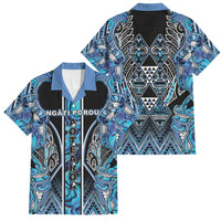 Aotearoa Ngati Porou Family Matching Off Shoulder Maxi Dress and Hawaiian Shirt Maori Light Blue Tribal Paua Shell Pattern DT05 Dad's Shirt - Short Sleeve Blue - Polynesian Pride