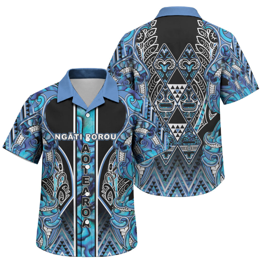 Aotearoa Ngati Porou Family Matching Off Shoulder Maxi Dress and Hawaiian Shirt Maori Light Blue Tribal Paua Shell Pattern DT05 Son's Shirt Blue - Polynesian Pride