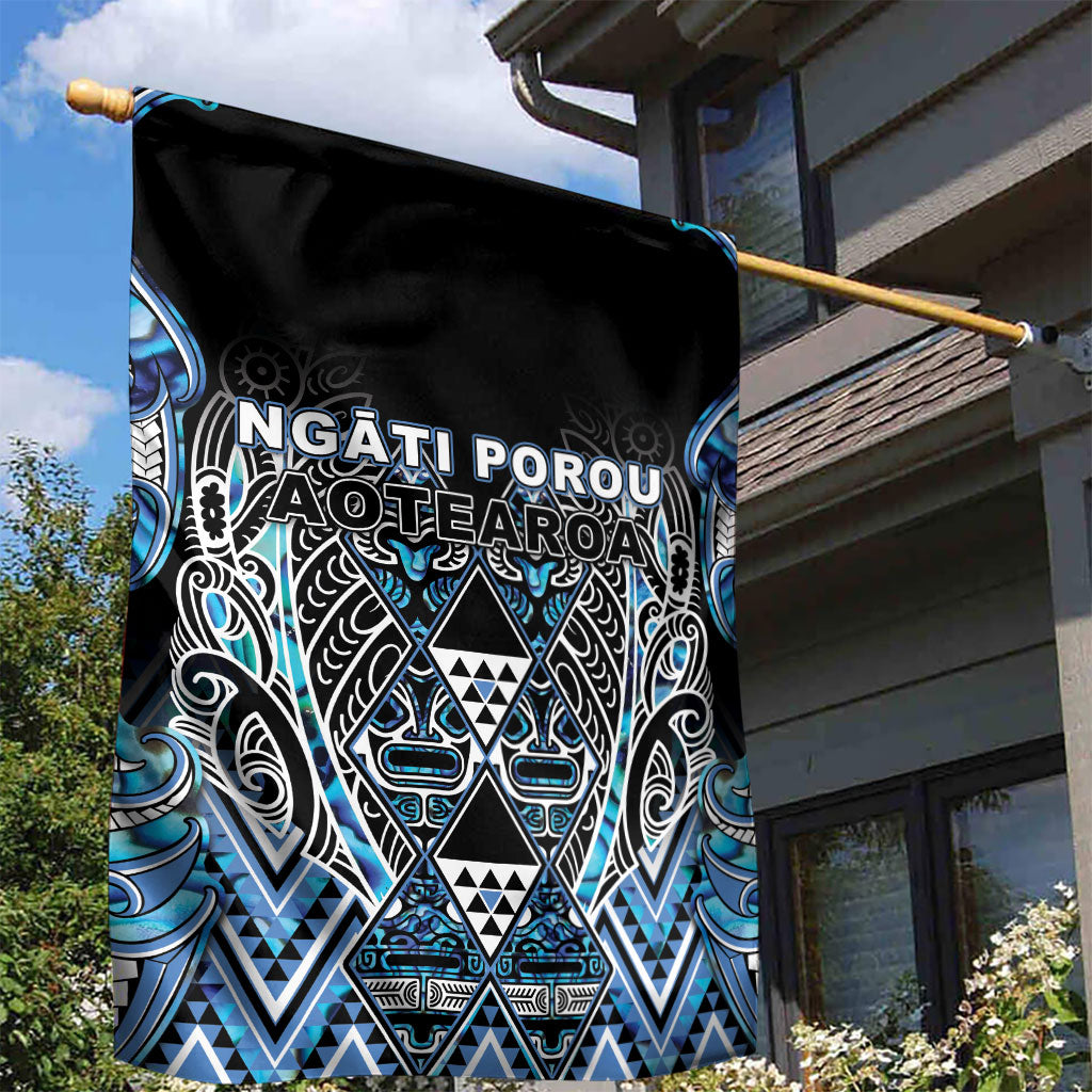 Aotearoa Ngati Porou Garden Flag Maori Light Blue Tribal Paua Shell Pattern DT05 - Polynesian Pride