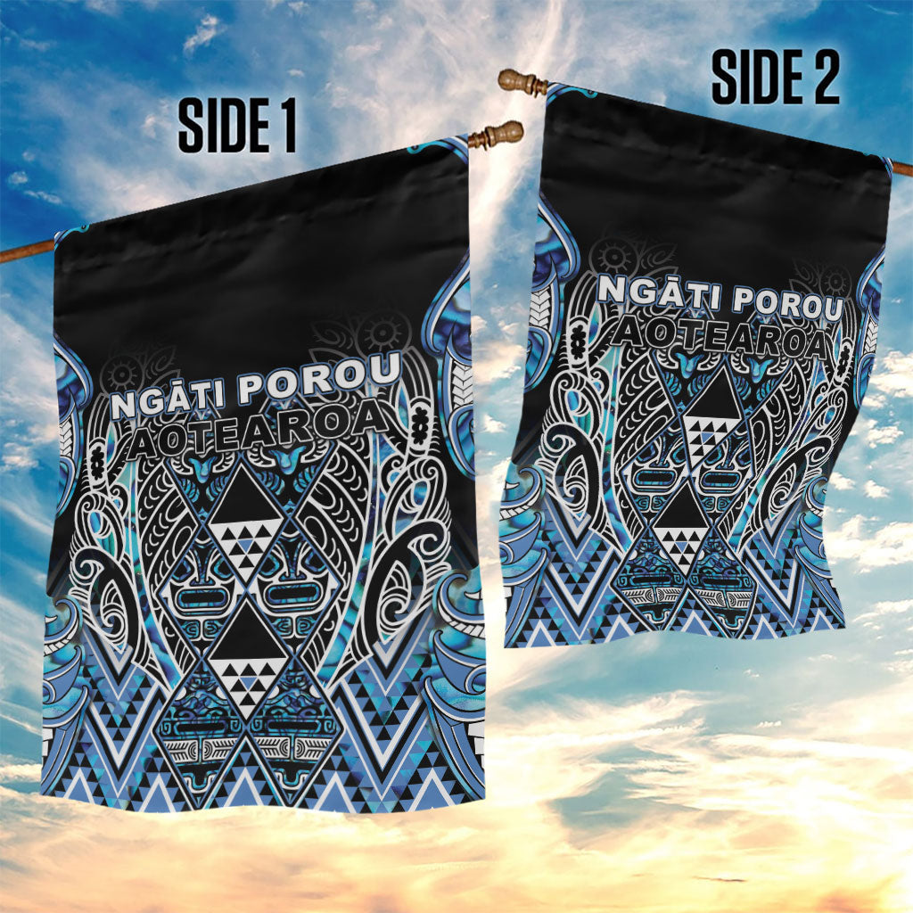 Aotearoa Ngati Porou Garden Flag Maori Light Blue Tribal Paua Shell Pattern DT05 - Polynesian Pride
