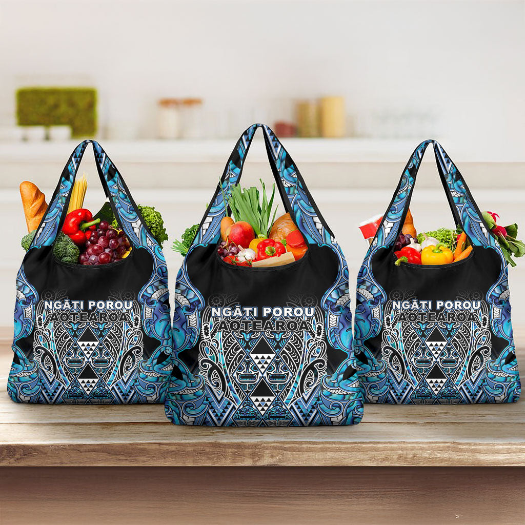 Aotearoa Ngati Porou Grocery Bag Maori Light Blue Tribal Paua Shell Pattern DT05 3-pack One Size Blue - Polynesian Pride
