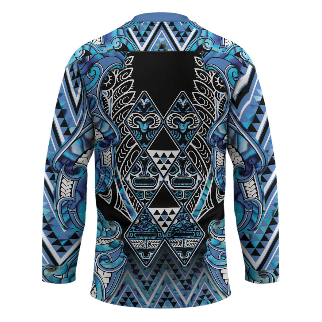 Aotearoa Ngati Porou Hockey Jersey Maori Light Blue Tribal Paua Shell Pattern DT05 - Polynesian Pride