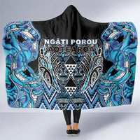 Aotearoa Ngati Porou Hooded Blanket Maori Light Blue Tribal Paua Shell Pattern DT05 One Size Blue - Polynesian Pride
