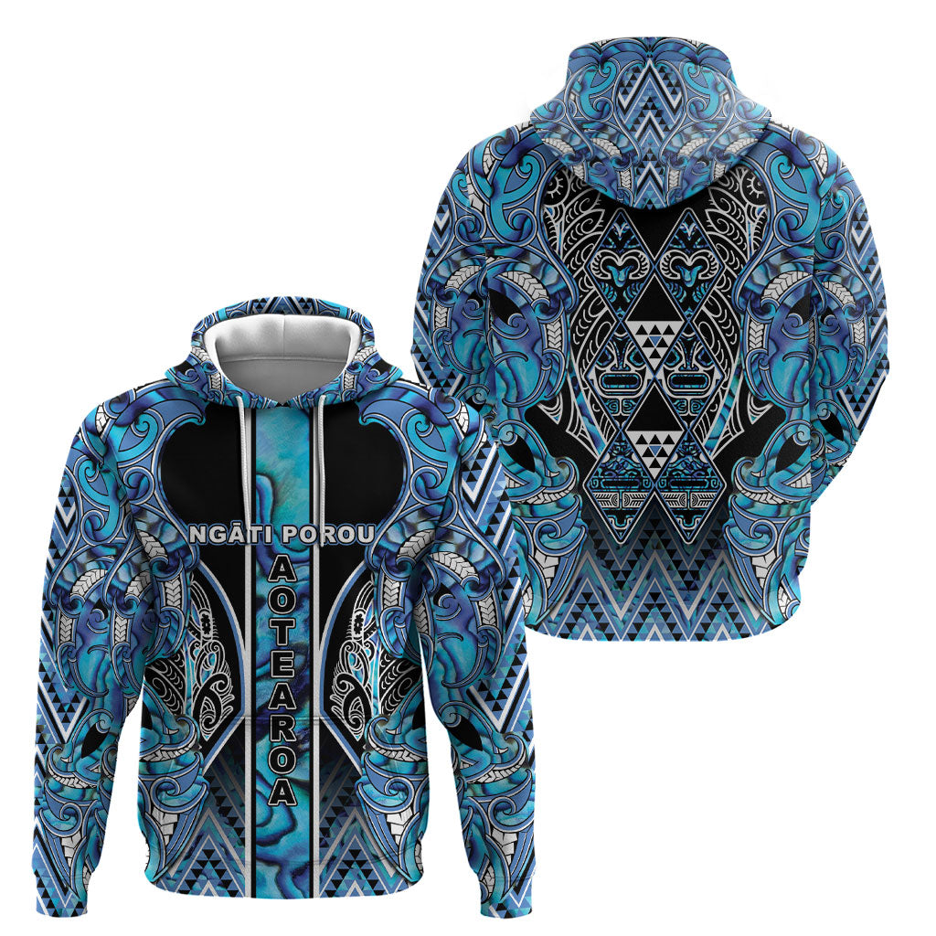 Aotearoa Ngati Porou Hoodie Maori Light Blue Tribal Paua Shell Pattern DT05 - Polynesian Pride